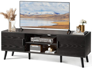 SUPERJARE TV Stand for 55 Inch TV, Entertainment Center with Adjustable Shelf, 2 Cabinets, TV Console Table, Media Console, Solid Wood Feet, Cord Holes, for Living Room, Bedroom, Black - 104800