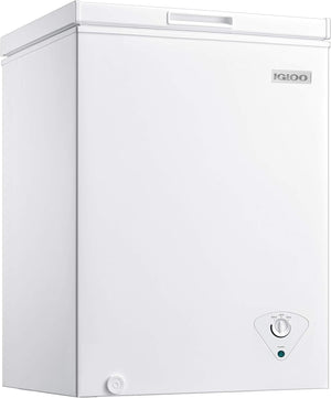 Igloo 5.0 Cu. Ft. Chest Freezer With Removable Basket, Free-Standing Door Temperature Ranges From-10° to 10° F, Front Defrost Water Drain, Perfect for Homes, Garages, Basements, RVs, White