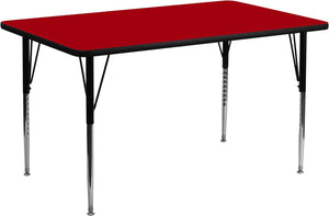 Flash Furniture Wren 30''W x 72''L Rectangular Red Thermal Laminate Activity Table - Standard Height Adjustable Legs