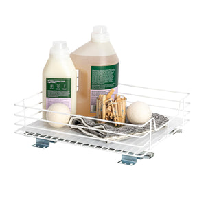 Household Essentials Glidez Powder-Coated Steel Pull-Out/Slide-Out Storage Organizer with Plastic Liner for Under Cabinet or Wire Shelf Use - 1-Tier Design - Fits Standard Size Cabinet or Shelf, White - 101760