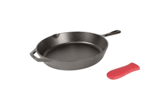 Lodge Cast Iron Skillet with Red Silicone Hot Handle Holder, 12-inch - 104928