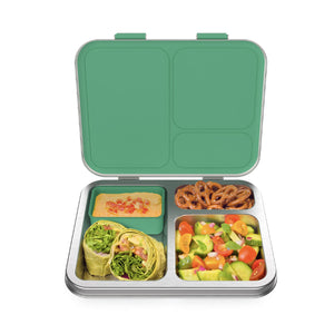 Bentgo® Kids Stainless Steel Leak-Resistant Lunch Box - Bento-Style Redesigned in 2022 w/Upgraded Latches, 3 Compartments, & Extra Container - Eco-Friendly, Dishwasher Safe, Patented Design (Green) - 104967