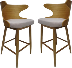 GDFStudio Christopher Knight Home Truda Mid Century Modern Fabric Barstools Set of 2 in Light Beige