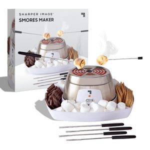 SHARPER IMAGE Electric Tabletop S'mores Maker for Indoors, 6-Piece Set, Includes 4 Skewers & 4 Serving Compartments, Easy Cleaning & Storage, Tabletop Marshmallow Roaster, Family Fun For Kids Adults - 104830