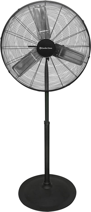 Comfort Zone Industrial Pedestal Fan, 30 inch, 3 Speed, High Velocity, Adjustable Height 56” to 76”, Metal, Meets OSHA Standards, Airflow 36 ft/sec, Ideal for Garage, Workshop or Warehouse, CZHVP30