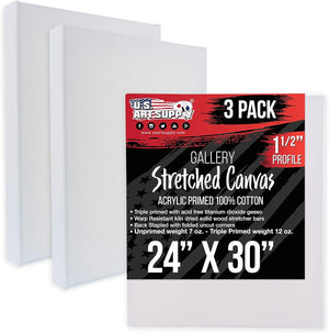 U.S. Art Supply 24 x 30 inch Gallery Depth 1-1/2" Profile Stretched Canvas, 3-Pack - 12-Ounce Acrylic Gesso Triple Primed, Professional Artist Quality, 100% Cotton - Acrylic Pouring, Oil Painting