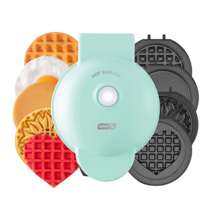 DASH Multi-Plate Mini Maker with 6 Removable Plates for Waffles and Storage Case - 2 Classic Waffle, Heart Waffle, Sunflower Waffle, and 2 Griddle Plates - 104827