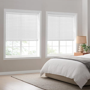 Eclipse 2in. Faux Wood Blinds, 28.5"W x 48"L in White - Cordless Window Blinds, Certified Safe for Children & Pets, Light Filtering, Wand Tilt and Smooth Easy Operation, Window Shades for Home
