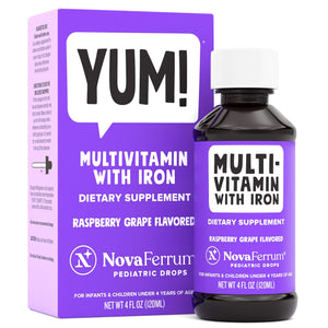 NovaFerrum Yum | Multivitamin with Iron for Infants, Toddlers & Kids | Immune Support | Ages 4 & Under | Gluten Free Certified | Sugar Free | Raspberry Grape | 120 Servings - 104332