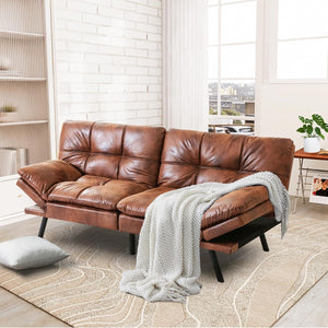 Hcore Convertible Futon Sofa Bed,Futon Couch Bed,Memory Foam Futon Sleeper Sofa,Loveseat Sofa Bed,Small Splitback Faux Leather Modern Sofa for Living Room,Office,Apartment,Brown