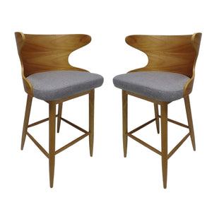 Christopher Knight Home Truda Mid Century Modern Fabric Barstools | Set of 2 | in Light Grey, Natural - 104814