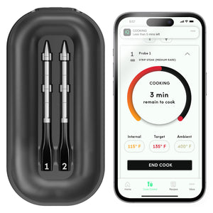 CHEF iQ Smart Wireless Meat Thermometer with 2 Ultra-Thin Probes, Unlimited Range Bluetooth Meat Thermometer, Digital Food Thermometer for Remote Monitoring of BBQ Grill, Oven - 104844