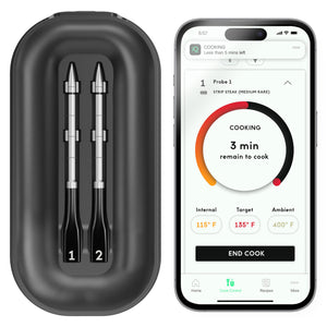 CHEF iQ Smart Wireless Meat Thermometer with 2 Ultra-Thin Probes, Unlimited Range Bluetooth Meat Thermometer, Digital Food Thermometer for Remote Monitoring of BBQ Grill, Oven - 104872