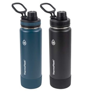 ThermoFlask 24 oz Double Wall Vacuum Insulated Stainless Steel 2-Pack Of Water Bottles, Mayan Blue/Black - 104906