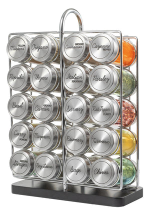 Orii 20 Jar Spice Rack Stainless Steel Filled with Spices - Standing Rack Shelf Holder & Countertop Spice Rack Tower Organizer for Kitchen Spices with Free Spice Refills for 5Years - 104873