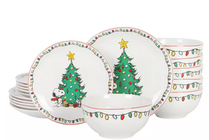 Peanuts Holiday Christmas Tree Dinnerware Set with Snoopy and Woodstock 18pc - 105226