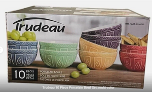 Trudeau Bowls 10 Piece Set Multicolor - Soup/Salad Porcelain Bowls Light - 105028