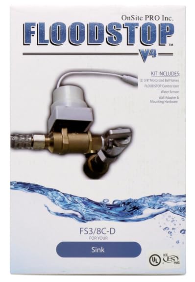 FloodStop Sink Leak Detector Kit with Automatic Water Shut-Off and Visual/Audible Alarms, 3/8" Compression, Hot & Cold Valves - 100039