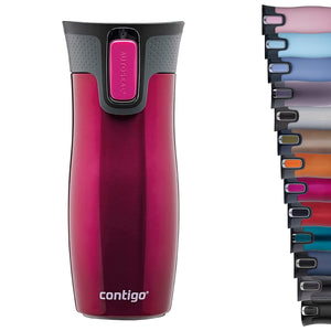 Contigo West Loop Autoseal Travel Mug, Stainless Steel Thermal Mug, Vacuum Flask, Leakproof Tumbler, Coffee Mug with BPA Free Easy-Clean Lid, 470 ml, Raspberry - 100091