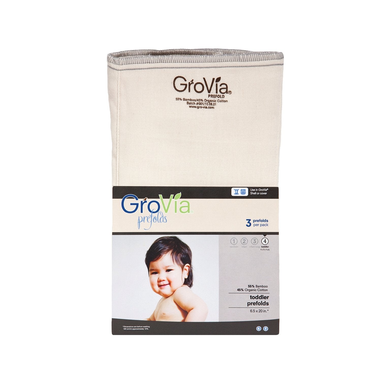 GroVia Reusable Organic Cotton Prefold Baby Cloth Diaper (Size 4) - 100001