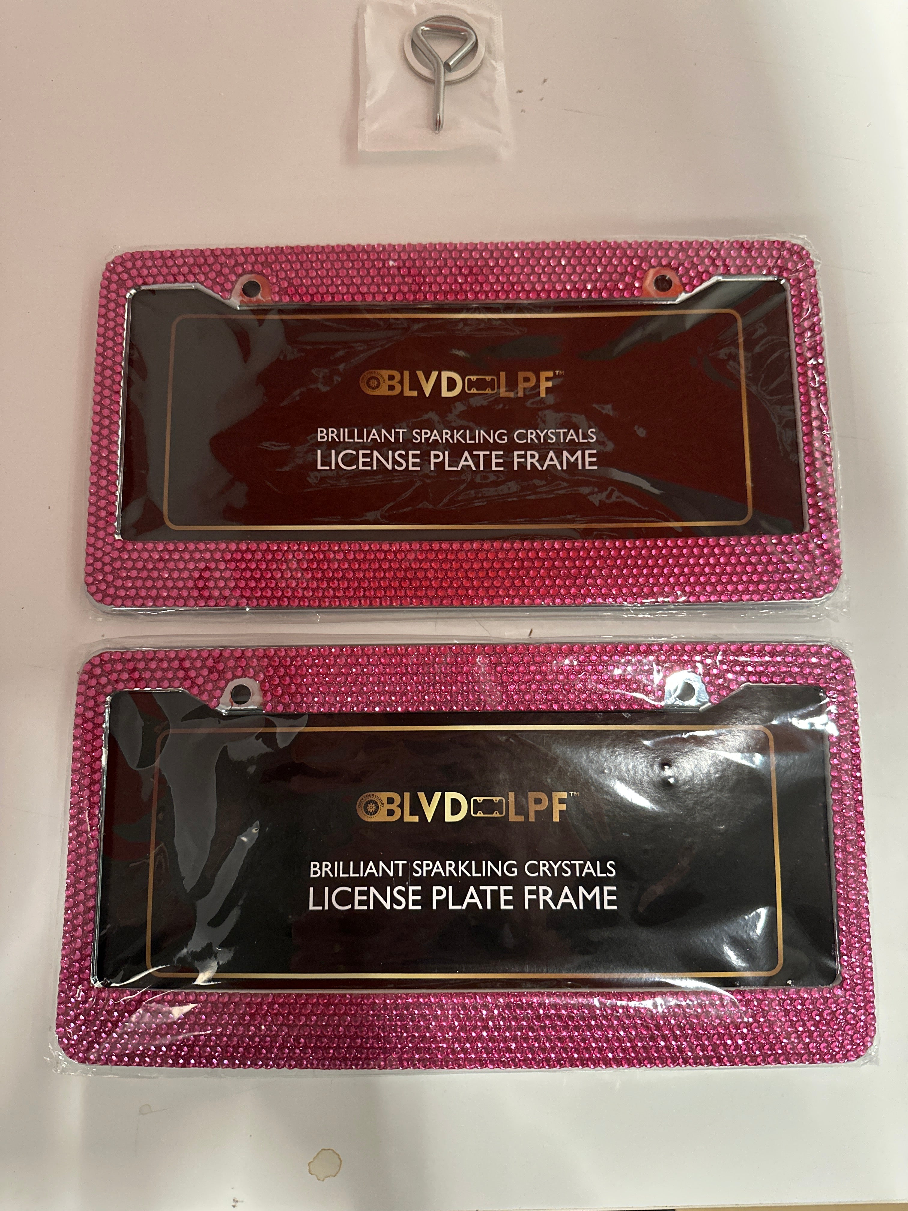 FIISFIIS Bling License Plate Frame for Women,2 Pack Premium Stainless Steel Rhinestone Car License Plate Holder,Handmade Glitter Crystal Diamond Lincense Plate Cover,Bedazzled Sparkly Caps-Pink - 100067