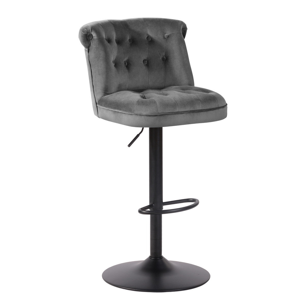 Set of Two 26" Gray And Black Steel Swivel Low Back Adjustable Height Bar Chairs