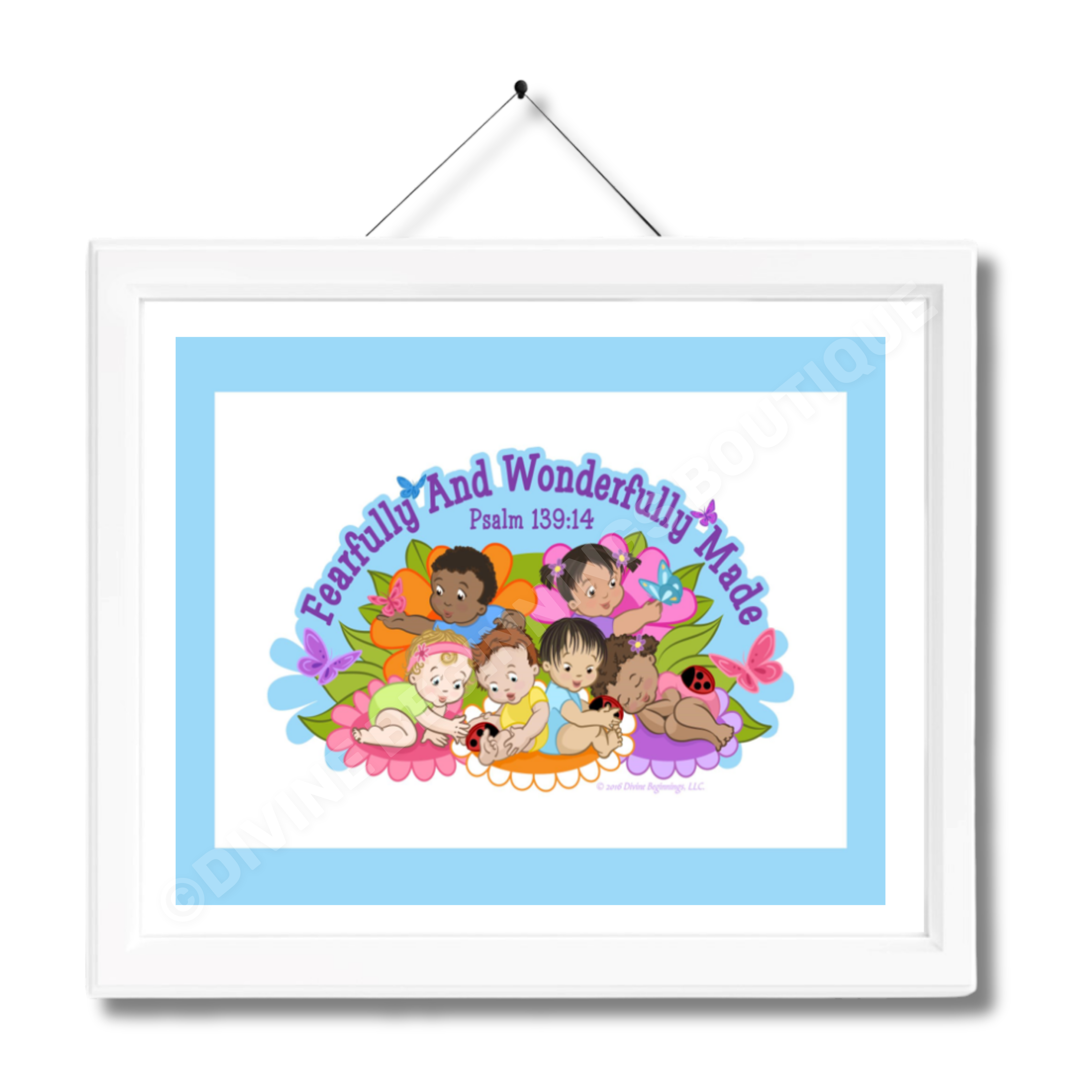 Christian Artwork - Fearfully and Wonderfully Made Artwork - Blue - Diverse Children