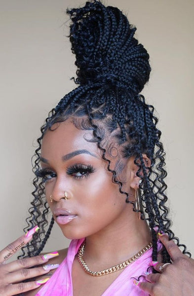 Twisted Small Knotless Braids Updo
