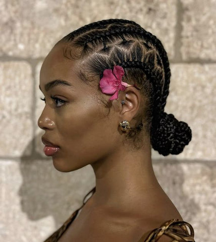 Small Knotless Braids with Floral Embellishments