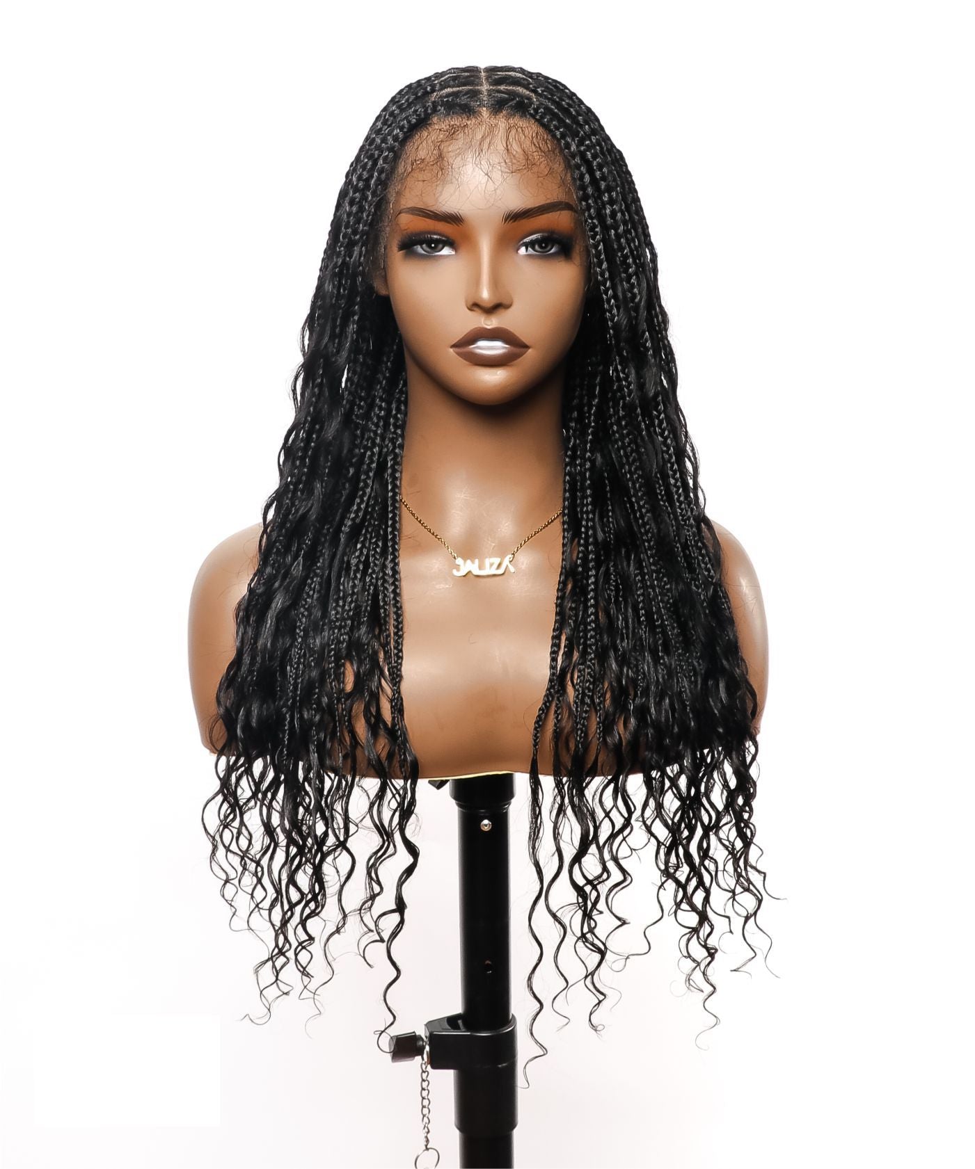 Tangleless Human Hair curls Full Hand Tied HD Lace 24" Weightless Small Square Box Braided Wig - 79 Strands