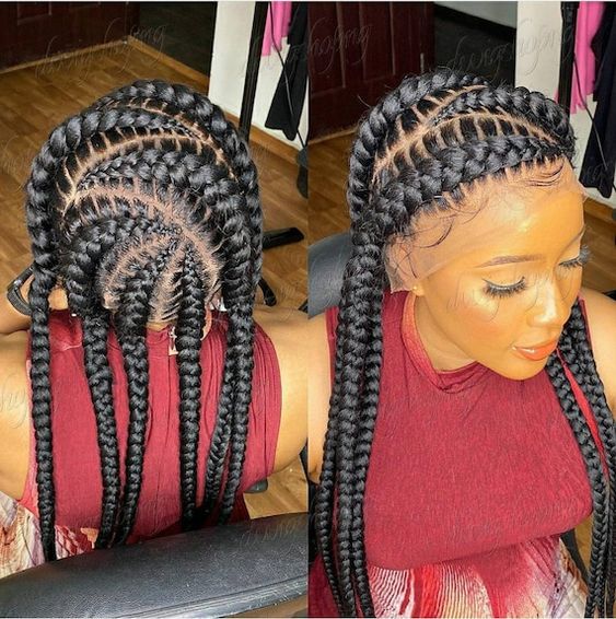 Curvy Cornrows with Tribal Puff