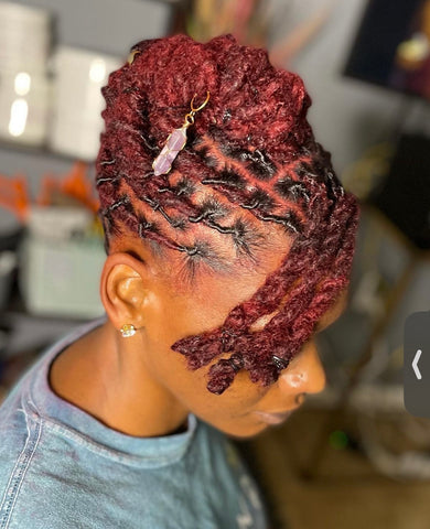 Elegant Burgundy Loc Updo