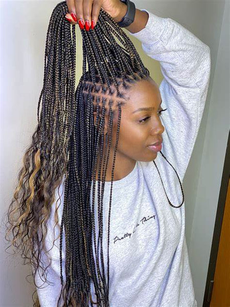 Thin Box Braids with Curly Ends