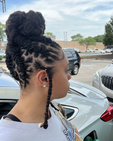 High Bun Updo with Braided Locs