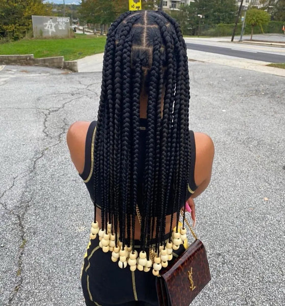 Large Knotless Braids With Beads