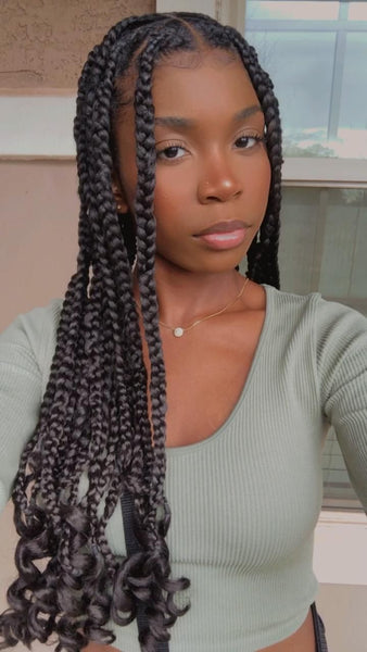 Large Knotless Braids With Curly Ends