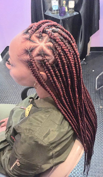 Red and Black Large Knotless Braids