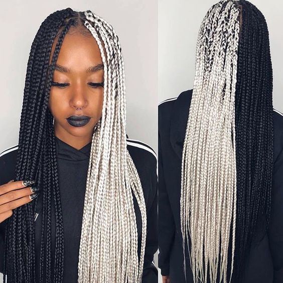 black and white box braids