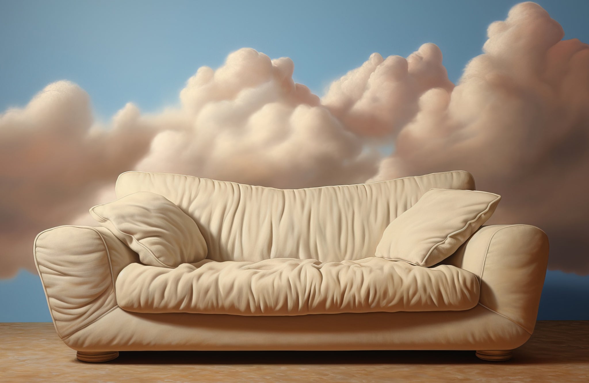 View of 3d sofa with clouds