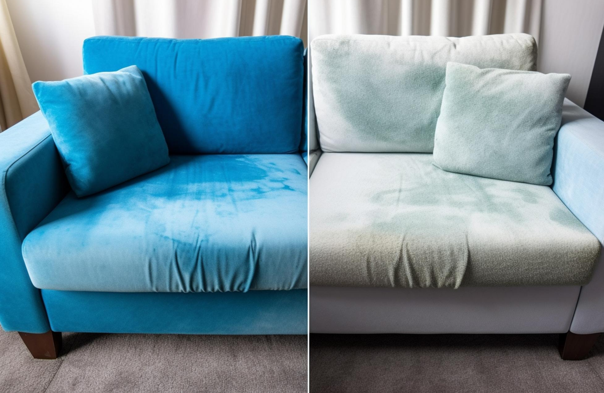 Sofa before and after drycleaning