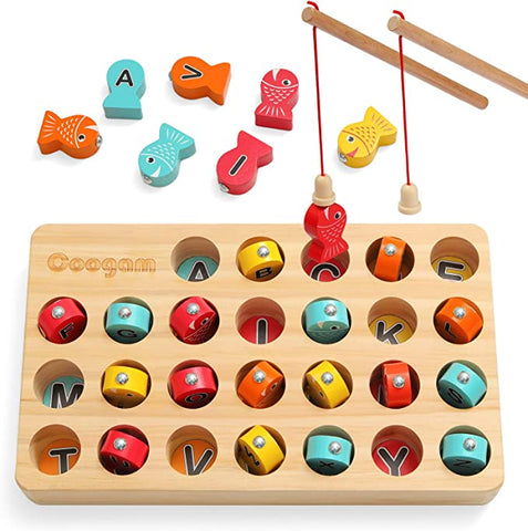 Coogam Wooden Magnetic Fishing Game, For Fine Motor Skills Preschool Gift for Early Learning