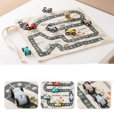 Leuk en leerzaam speelgoed met raceauto's en canvas mat.