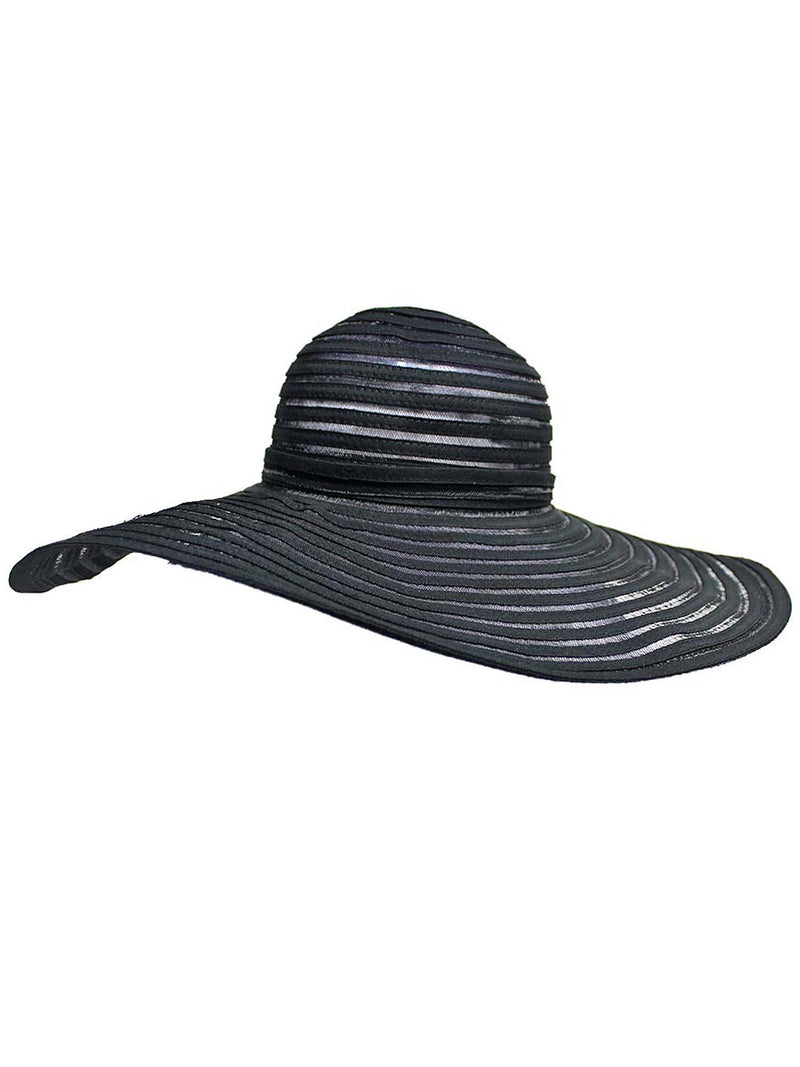 Black & Sheer Striped Wide Brim Floppy Hat – Luxury Divas