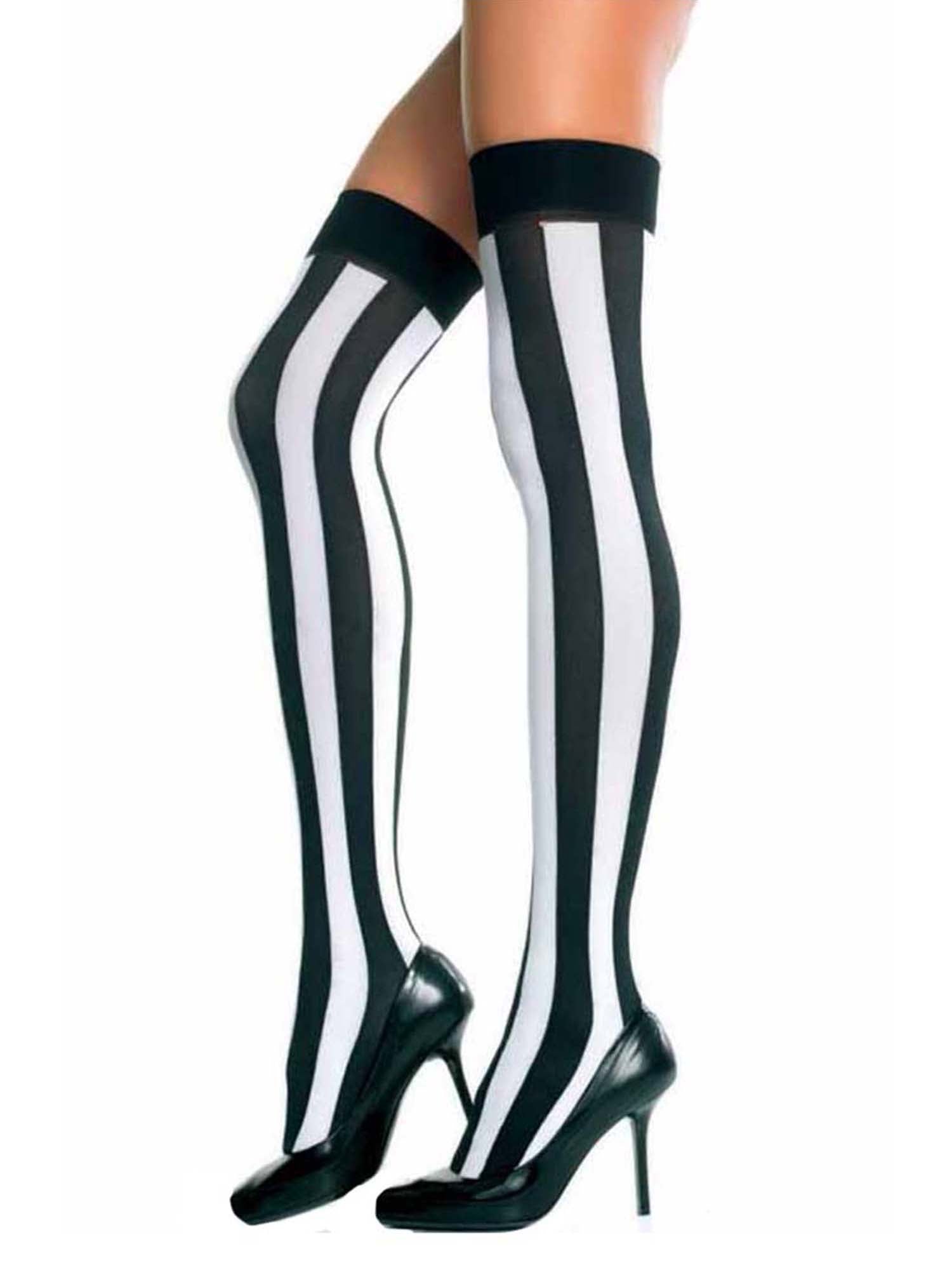 Black And White Vertical Stripe Thigh High Stockings Luxury Divas