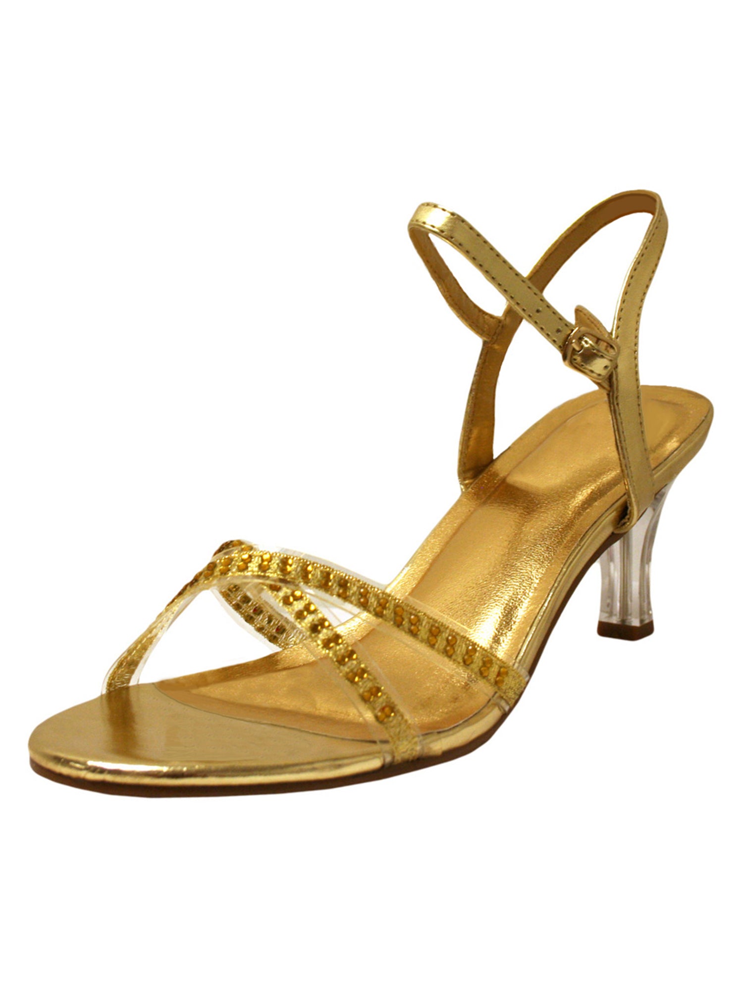 Gold Sandal Heels For Women With Rhinestones Size 7.5 – Luxury Divas
