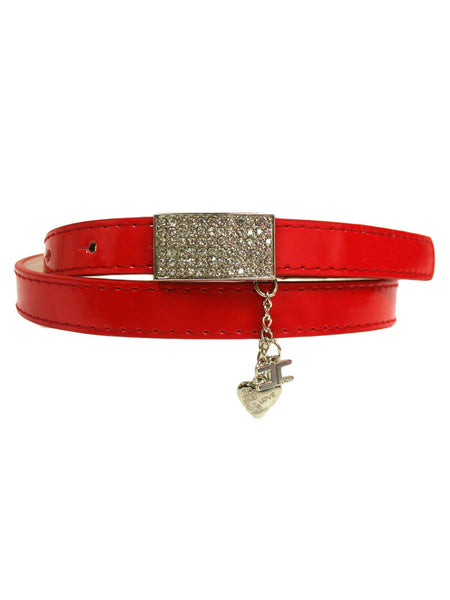 Red Thin Metallic Belt With Rhinestone Buckle Size Medium – Luxury Divas
