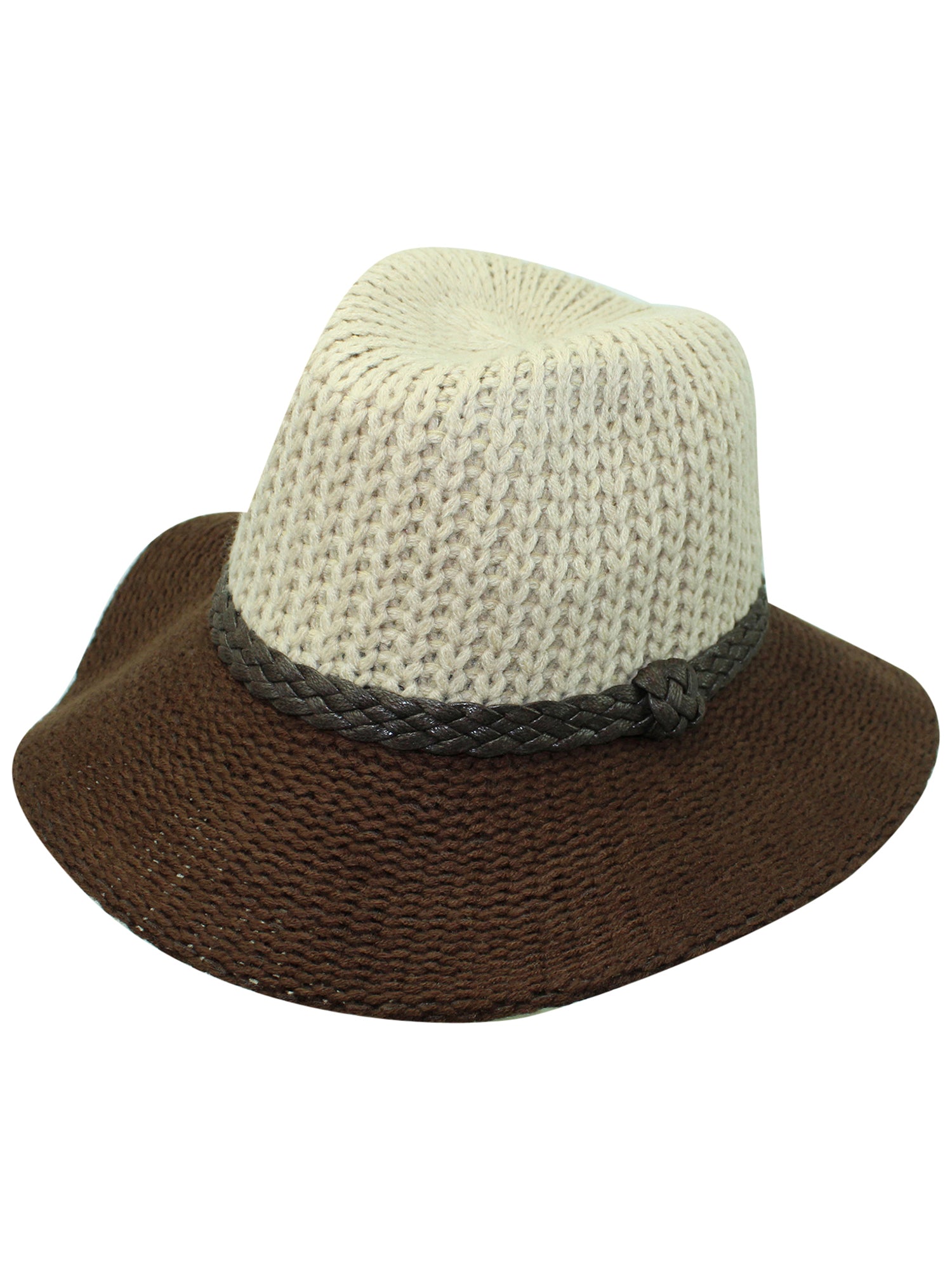 Two-Tone Beige & Brown Knit Fedora Hat – Luxury Divas