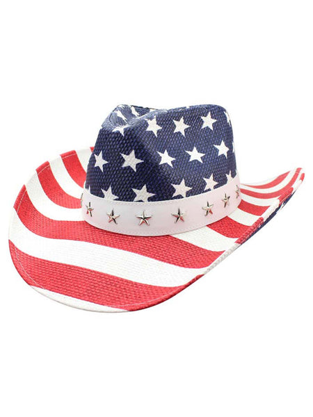Red White And Blue Star Studded Straw Cowboy Hat – Luxury Divas