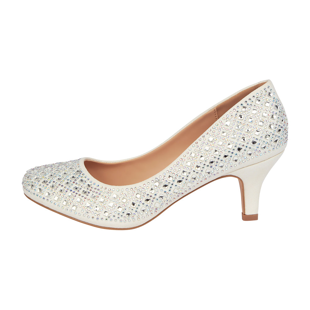 Bertha-9B Low Bridal Rhinestone Heel 