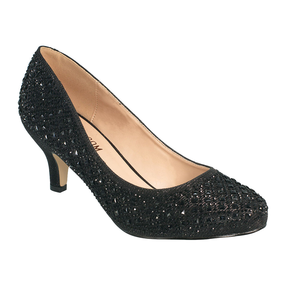black glitter kitten heel shoes